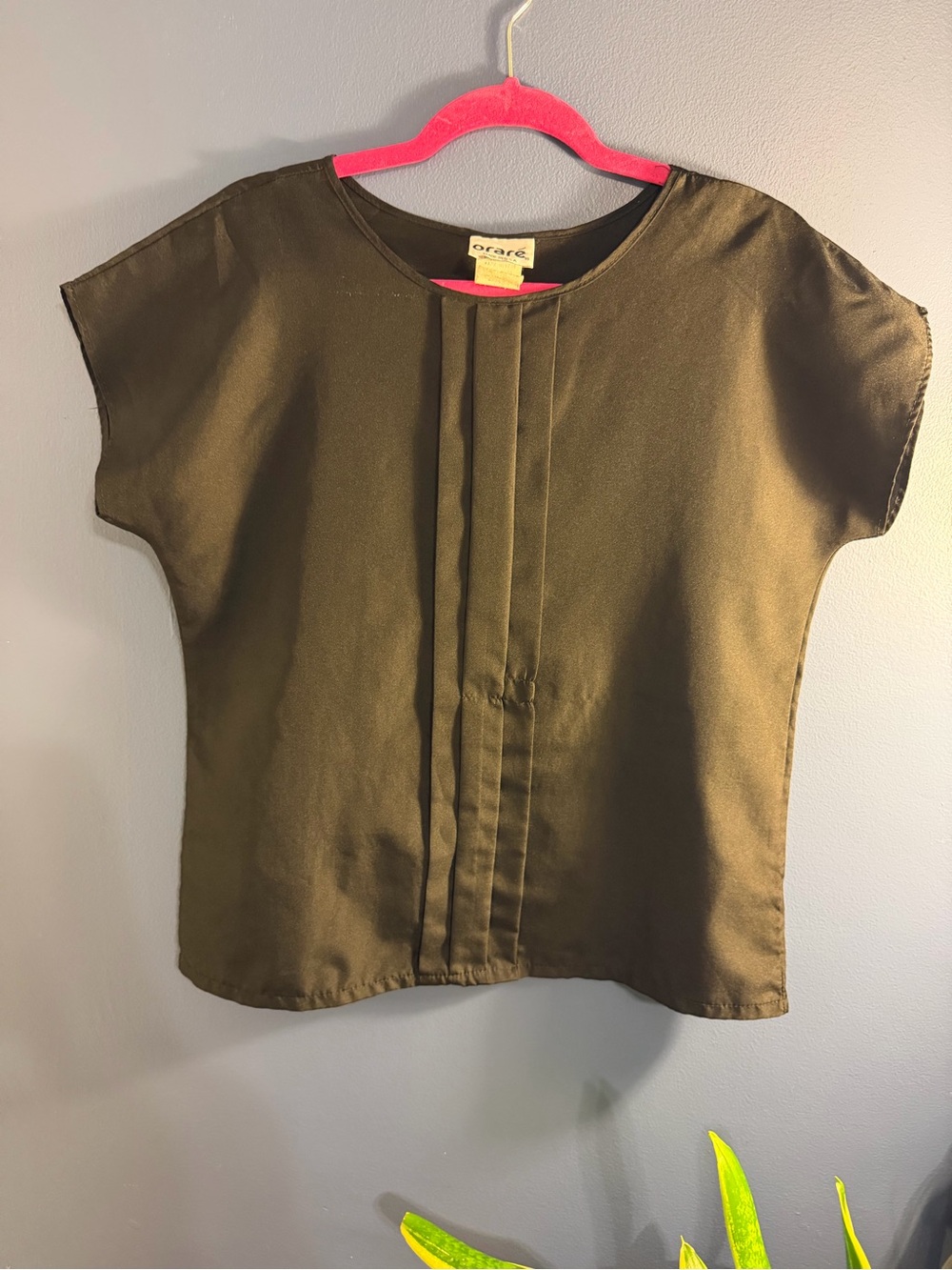 Orare Black Short Sleeve Pleated Front Vintage Blouse size 12